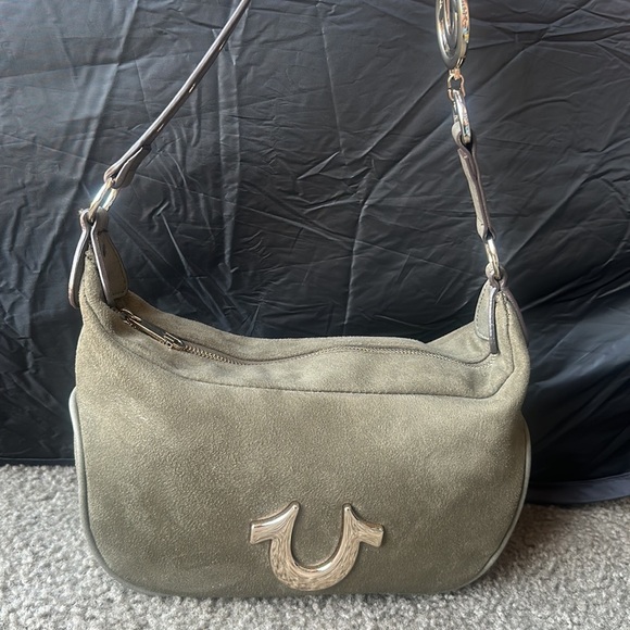 Elegant Olive Green Suede Shoulder Bag - Picture 2 of 8